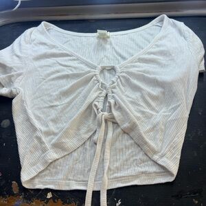 Bozzolo Cream Short Sleeve Tie Front Crop Blouse